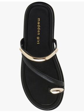 Madden Girl Black Gold Accent Slide Sandal - Paris